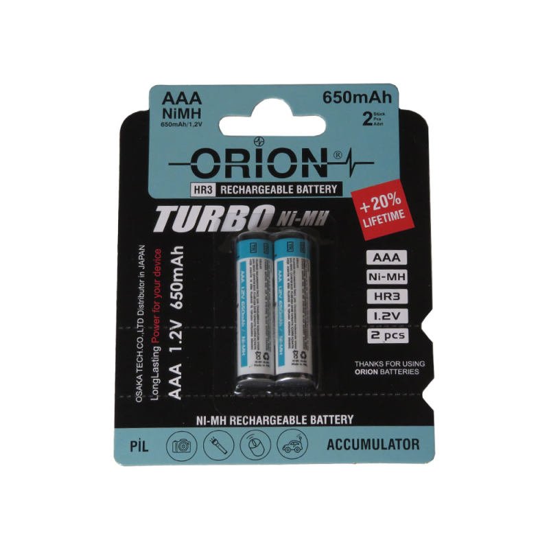 باتری نیم قلمی شارژی 650 میلی آمپر اوریون Orion