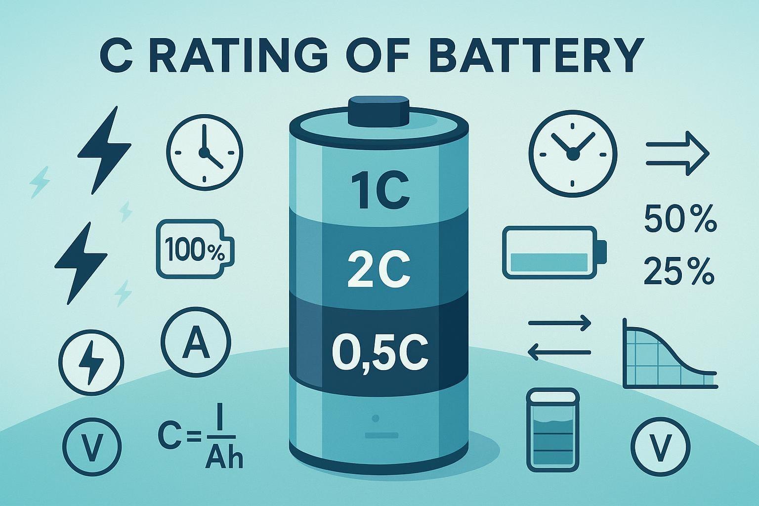 آموزش محاسبه نرخ دشارژ باتری با فرمول C-rate و مثالهای 0.5C و 1C و 2C