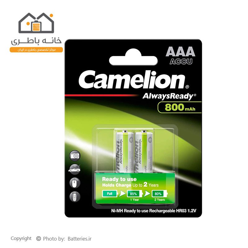 باتری نیم قلم شارژی 800 میلی آمپر کملیون  Camelion (AlwaysReady™ Rechargeable Battery AAA)  