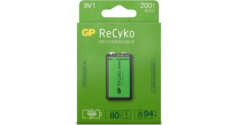 باتری کتابی 9 ولت شارژی 200 میلی آمپر جی پی GP